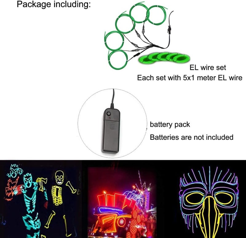 TiTiToo Neon Light 5-in-1 Meter Wire，Portable Battery Pack with Decorative Wire，Suitable for Birthday Parties，Thanksgiving and Other Occasions. (Green) - Image 3